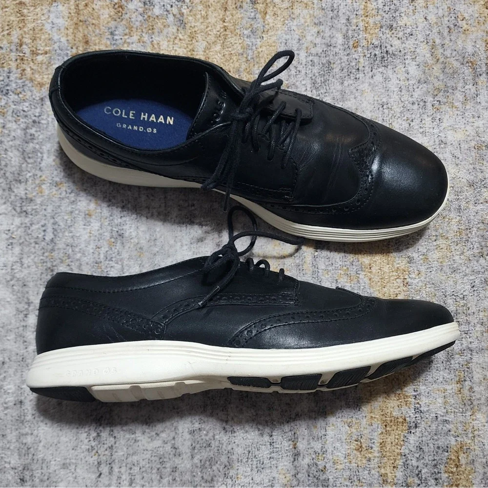 Cole Haan Men's Grand.Os Black Leather Wingtip Sneakers 9 M C29413